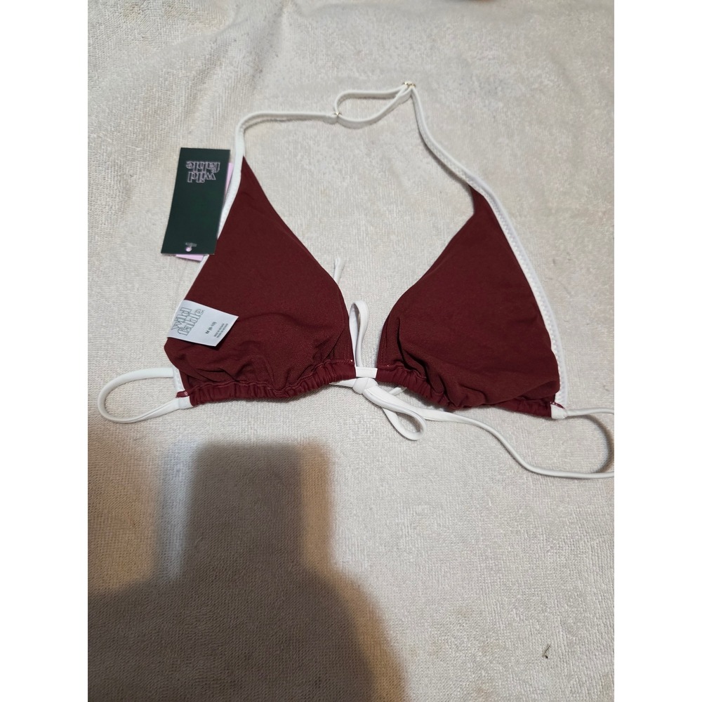 Wild Fable Womens Triangle Bikini Top Burgundy Red White Trim Size M NWT